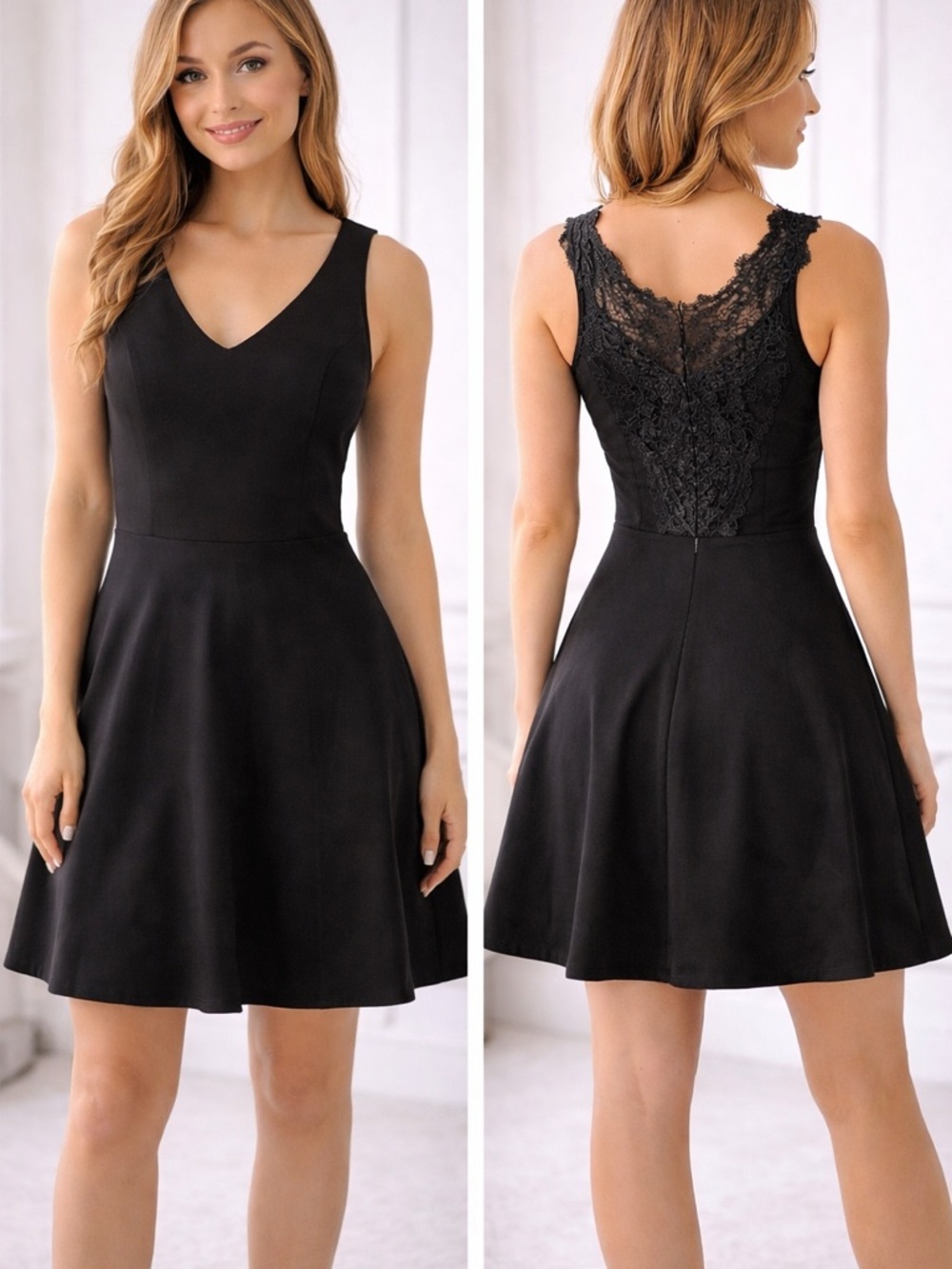 Altered State Black Fit Flare Dress Lace Back Size Medium
